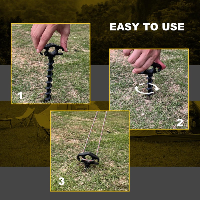 COBARYEN Tent Stakes Ground Anchors Screw in  6 Pack Sand Stakes for Beach 9.4 Inch Heavy Duty Spiral Tent Pegs for Camping  Party  Hiking  Outdoor Decoration (6  Black) - Image 4